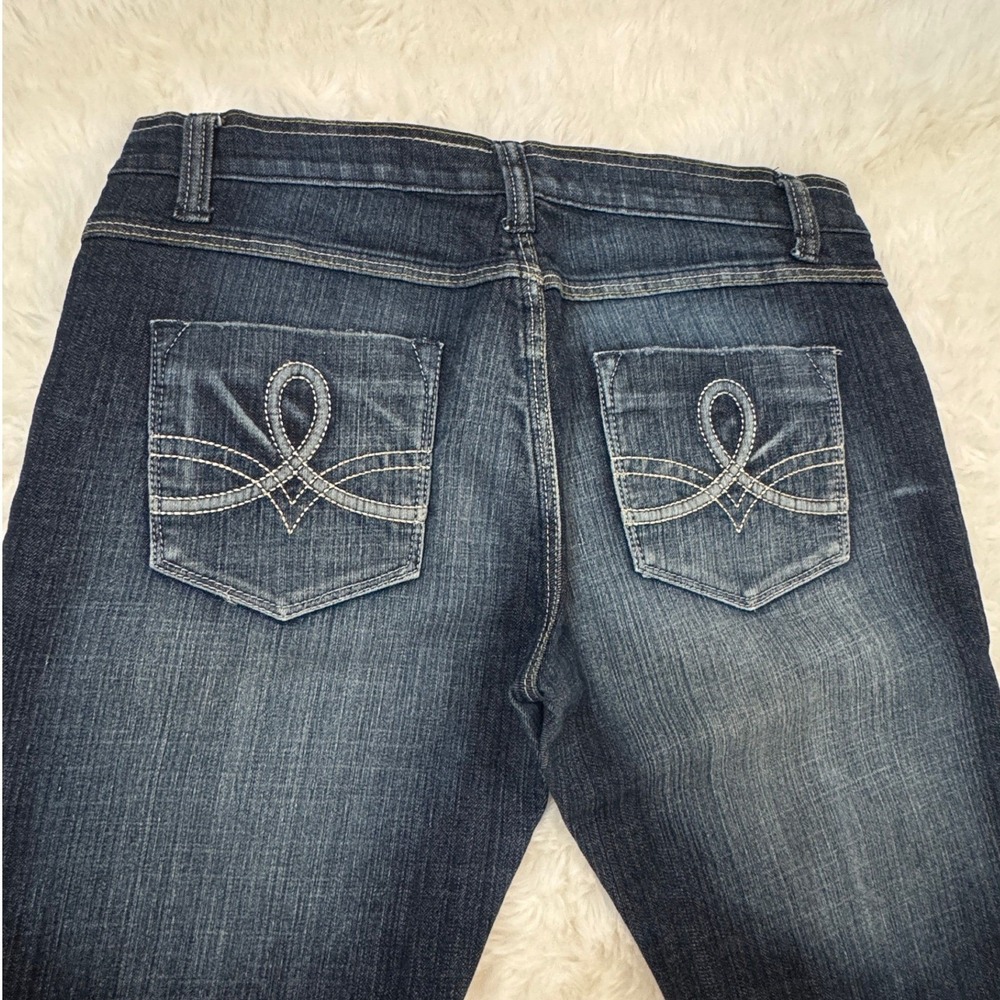 Red Rivet Y2K Low Rise Bootcut Jeans Dark Wash Slim Fit Denim W30 - Picture 5 of 8